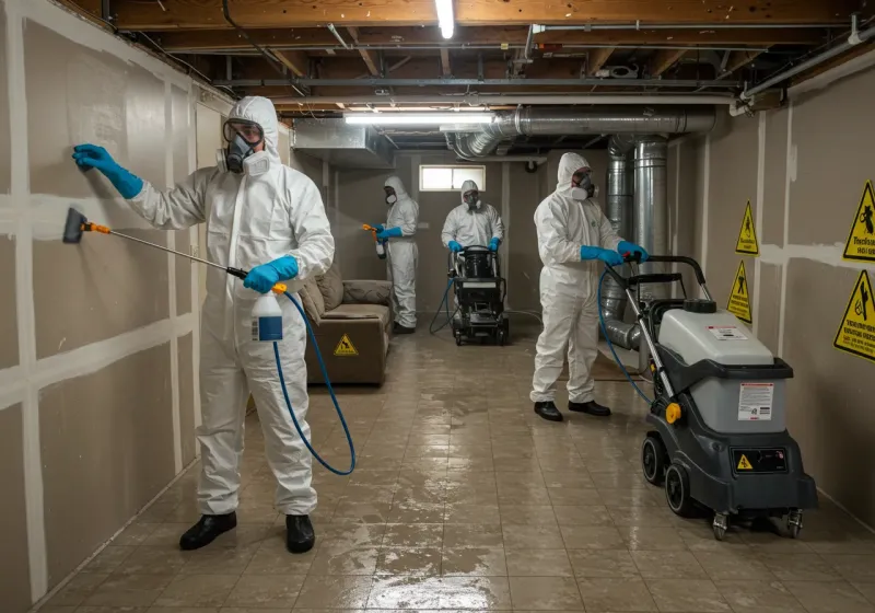 Basement Moisture Removal and Structural Drying process in Hall Park, OK